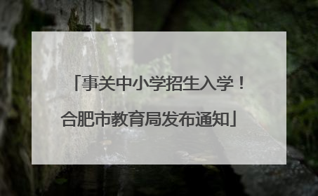 事关中小学招生入学！合肥市教育局发布通知