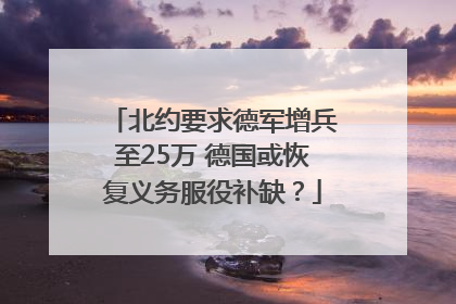 北约要求德军增兵至25万 德国或恢复义务服役补缺？